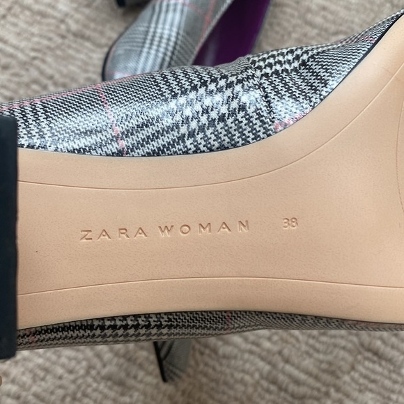 Zara Checkered Plaid Block Heel Pointed Toe Pumps Size - Picture 12 of 13